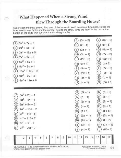 Algebra With Pizzazz Worksheet Answers Doc