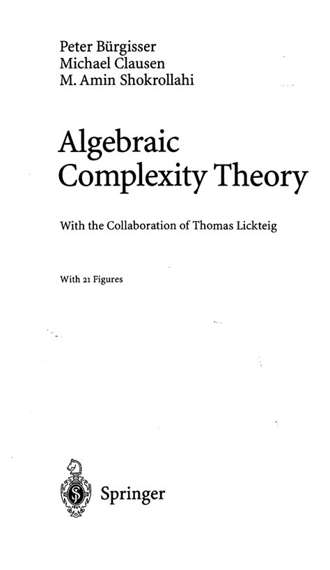 Algebraic Complexity Theory 1st Edition PDF