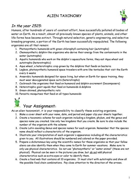 Alien Taxonomy Project Answer Key 2525 PDF