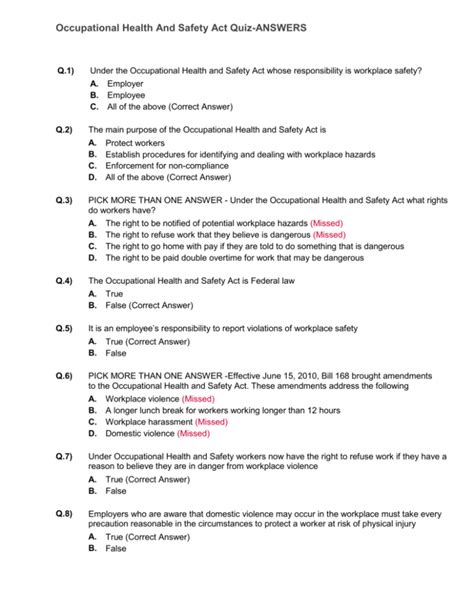 All The Questions Answers From Health And Safety Test Doc