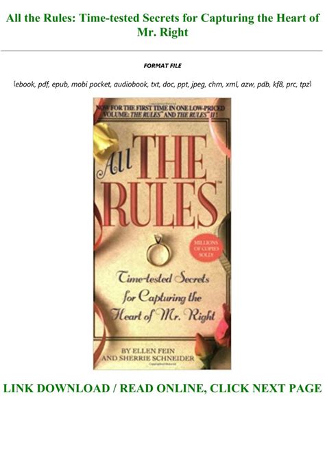 All the Rules Time-tested Secrets for Capturing the Heart of Mr Right Epub