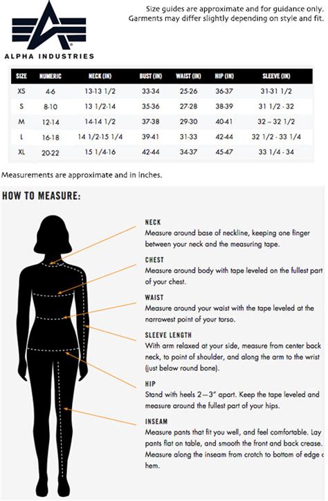 Alpha Industries Size Chart