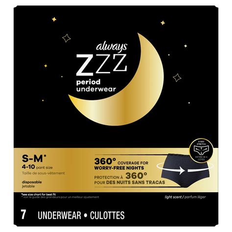 Always Zzz Period Underwear Size Chart