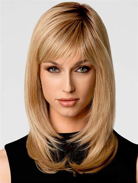 Amazing Blonde Shoulder Length Wavy With Bangs Popular Wigs