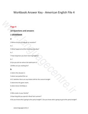 American English File 4 Studentbook Answer Key PDF