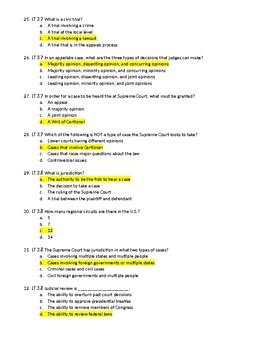 American Government Test Answers Identifying Key Terms PDF