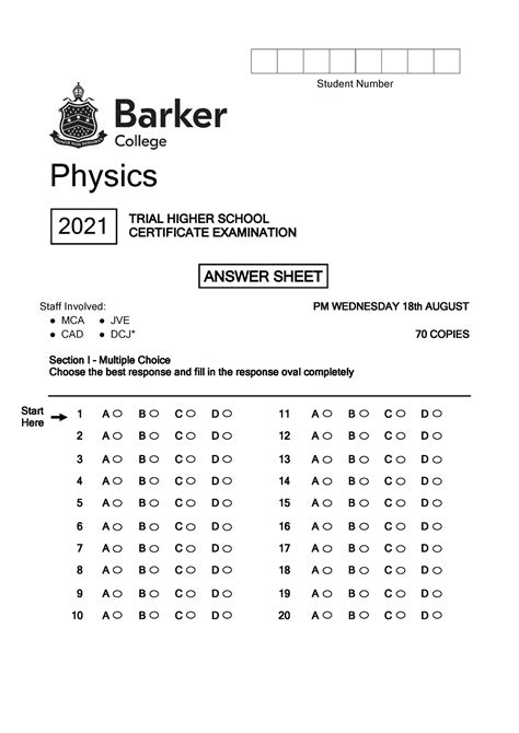 American School Physics Answer Sheet PDF