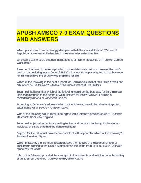 Amsco APUSH Answer Key: Ace Your Exam with Confidence