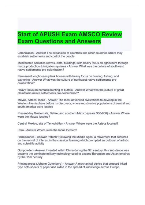 Amsco Review Apush Answer Reader