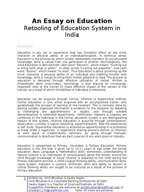An Essay on Education PDF