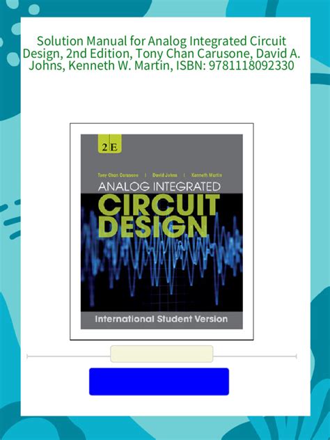 Analog Integrated Circuit Design 2nd Martin Solution Reader