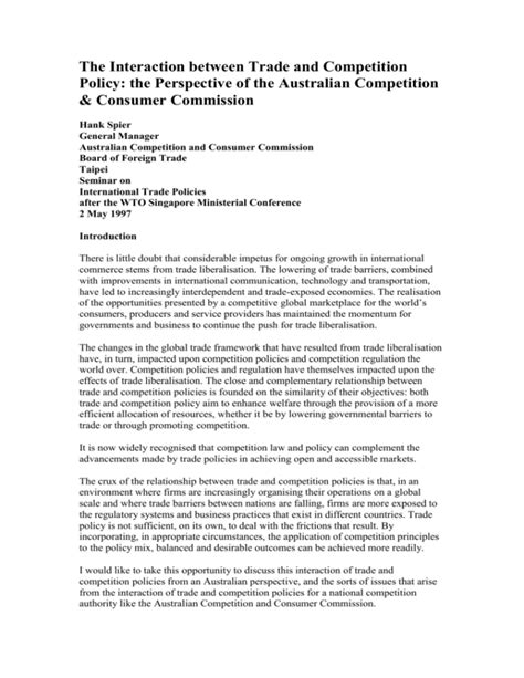 Analyses of the Interaction Between Trade and Competition Policy PDF