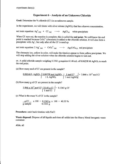 Analysis Of An Unknown Chloride Answers Epub