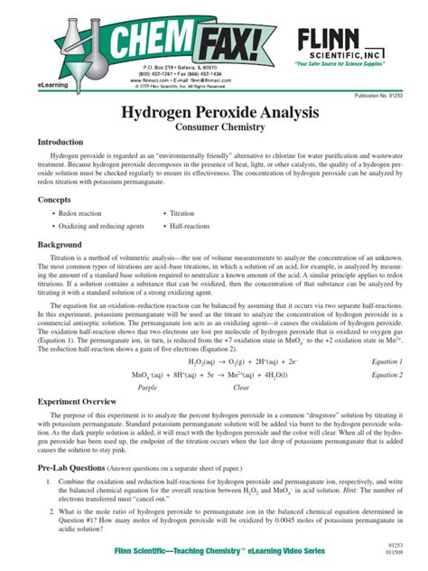 Analysis Of Hydrogen Peroxide Answers PDF