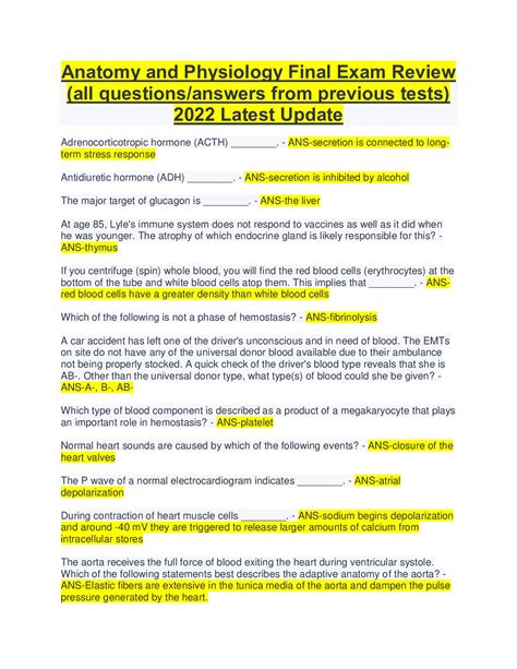 Anatomy And Physiology 252 Final Exam Questions Ebook Kindle Editon