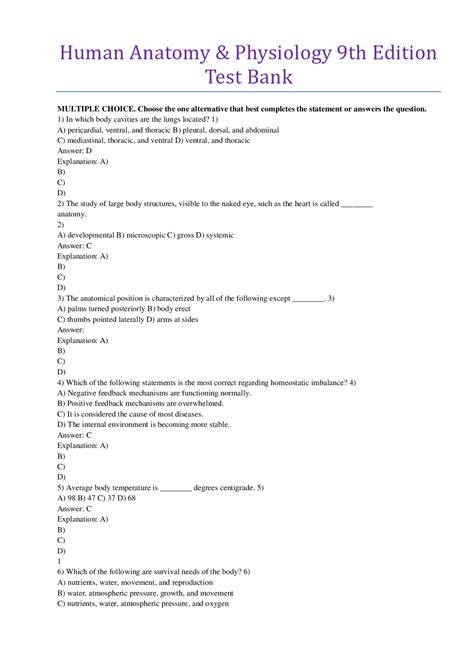 Anatomy And Physiology 9th Edition Test Answers Bing Kindle Editon