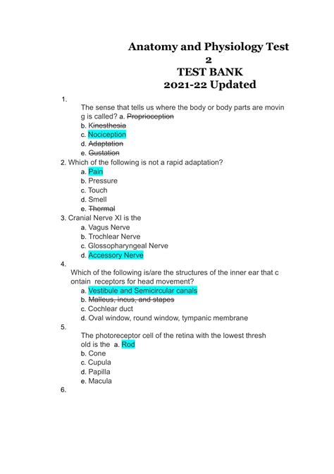 Anatomy And Physiology Test With Answers Epub
