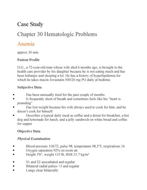 Anemia Case Study Answers Doc