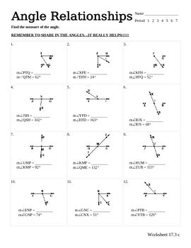 Angle Relationships Worksheet Answers Epub