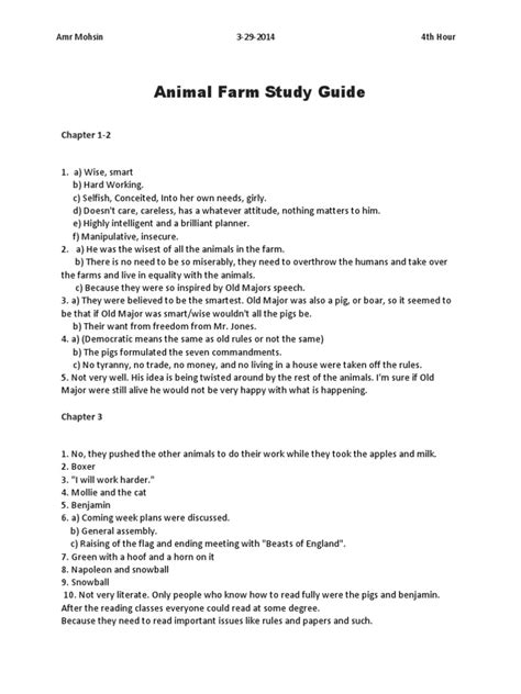 Animal Farm Questions And Answers Doc