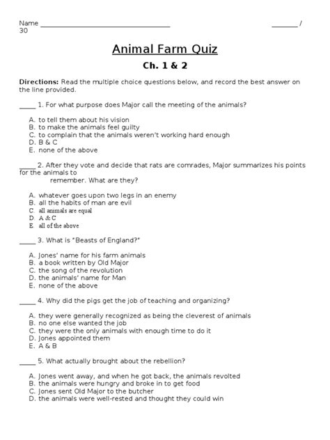 Animal Farm Test Multiple Choice With Answers Reader