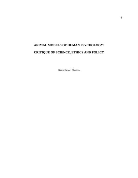 Animal Models of Human Psychology Critique of Science Ethics and Policy Epub