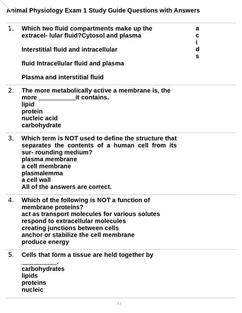 Animal Physiology Exam Questions With Answers Doc