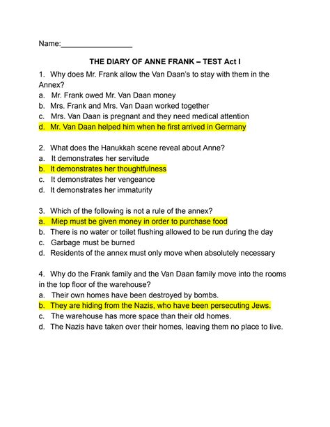 Anne Frank Ar Test Answers Doc