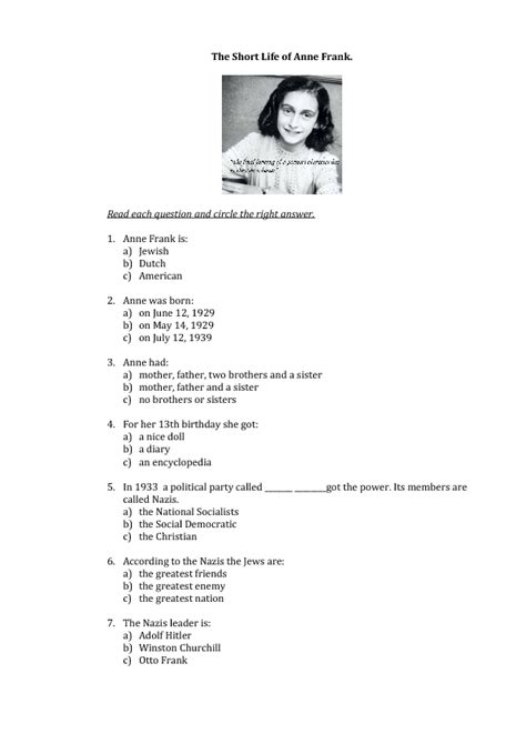 Anne Frank Short Answer Questions Epub