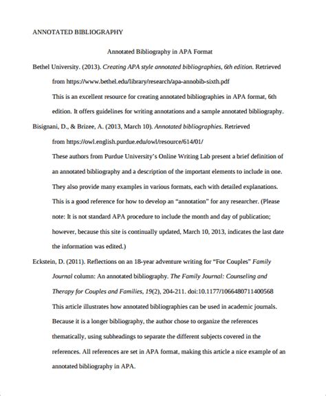 Annotated Bibliography Example Apa Template