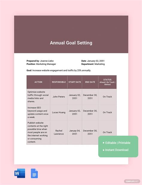 Annual Goal Setting Template