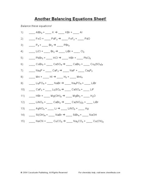 Another Balancing Equation Sheet Answer Key PDF