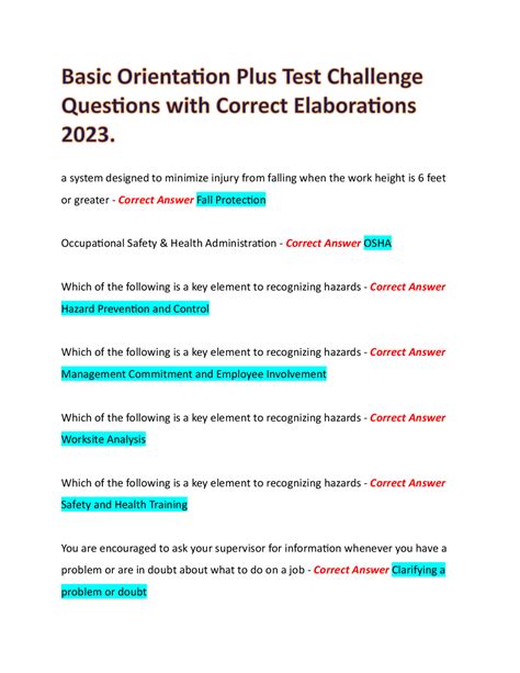 Answer For The Basic Orientation Plus Test PDF