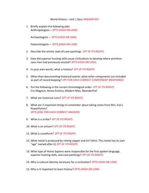 Answer Key 1 World History Doc