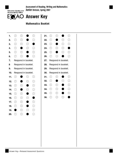 Answer Key 2007 Madison Local Schools PDF