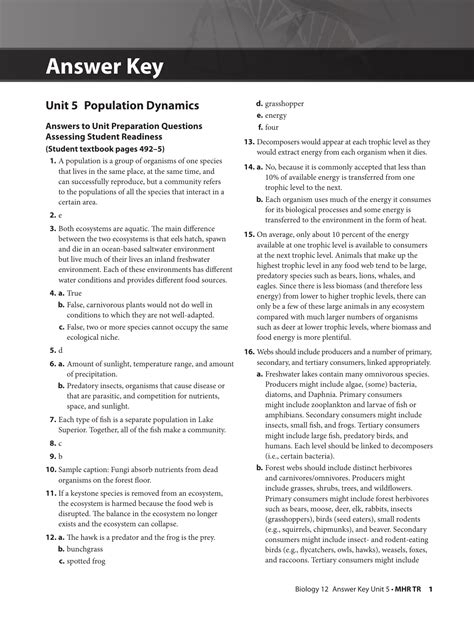 Answer Key Chapter 27 1 Reading Biology Reader