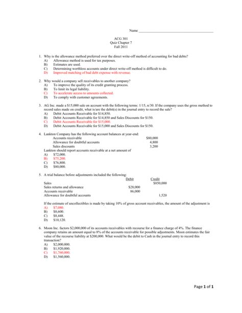 Answer Key Chapter 7 Quiz F11 Docx Cameron School Of Kindle Editon