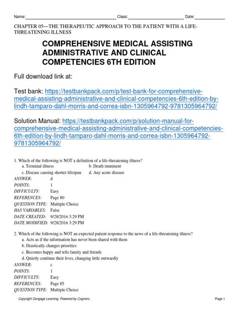 Answer Key Comprehensive Medical Assisting PDF