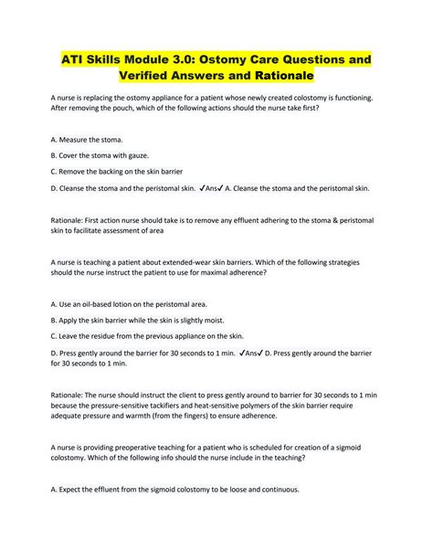 Answer Key For Ati Skills Testing PDF