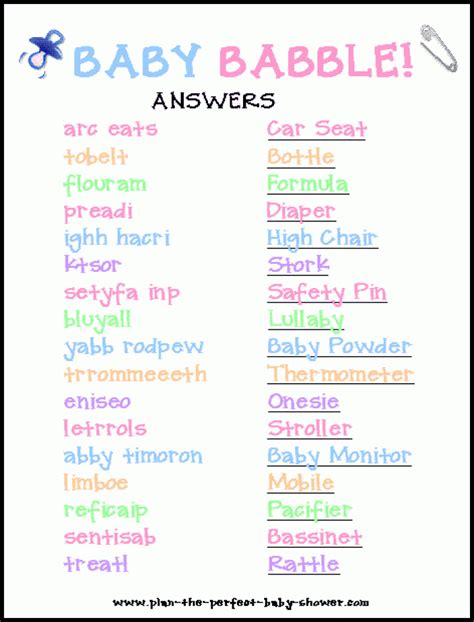 Answer Key For Baby Babble Word Scramble PDF