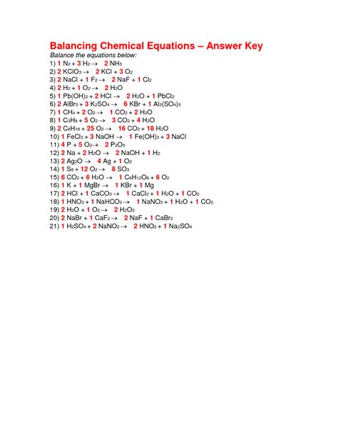 Answer Key For Balancing Chemical Equations Reader