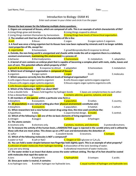 Answer Key For Essential Biology Exam 1 Epub