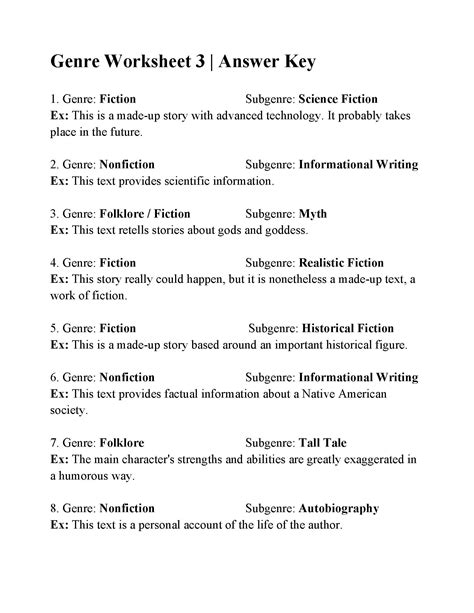 Answer Key For Identifying Genre And Subgenre Epub