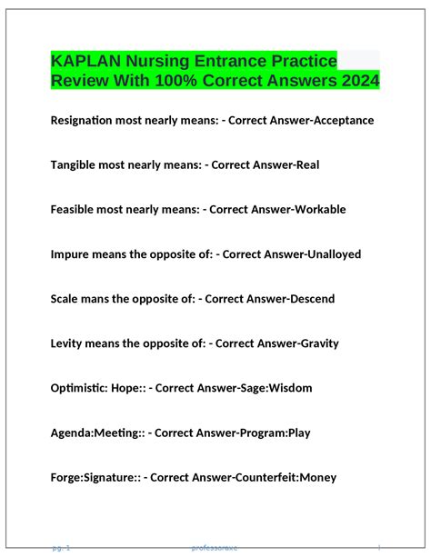 Answer Key For Kaplan Nursing Doc