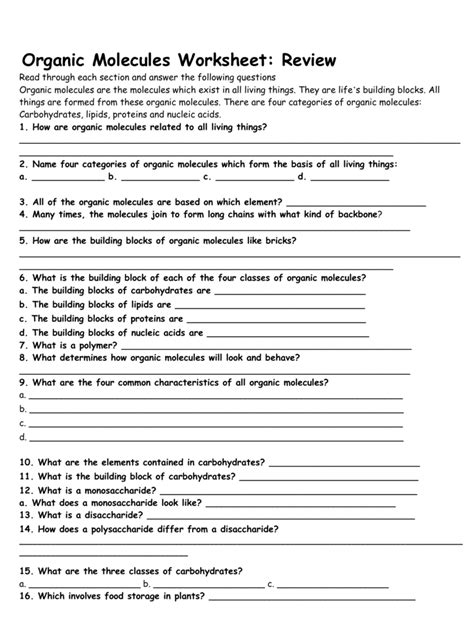 Answer Key For Organic Molecules Review Answers Epub