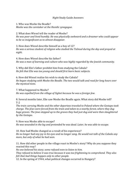 Answer Key For The Night Study Guide Ebook Doc