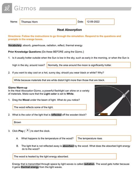 Answer Key Heat Absorption Gizmo Kindle Editon