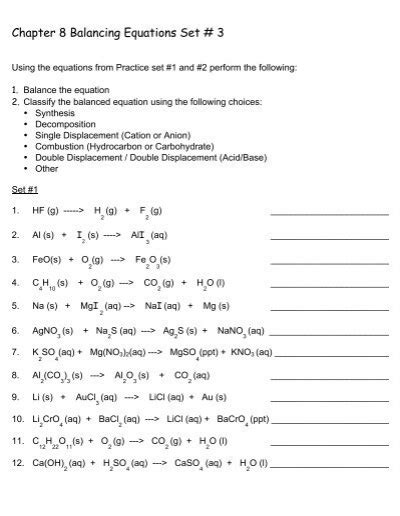 Answer Key Instructional Fair Inc Balance Equation PDF