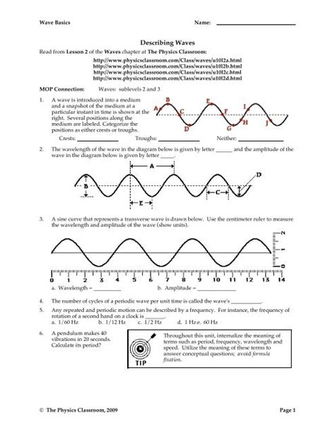 Answer Key Physics Classroom Describing Wave Basics Kindle Editon