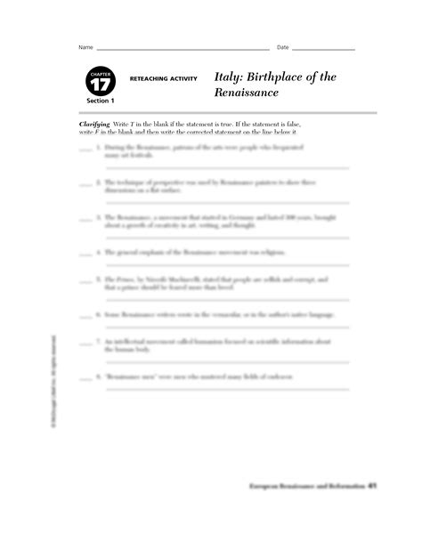 Answer Key Renaissance Reteaching Activity Section 3 Doc